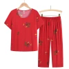 Summer women's clothing set for middle-aged and elderly people, cotton and linen short-sleeved two-piece, loose and large-sized mom's dress embroidered summer top set details Picture